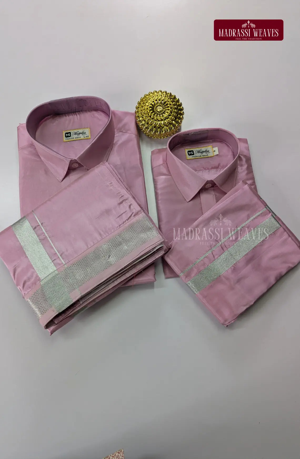 Father Son Combo Japan Silk Dhoti Set - Rosy Pink