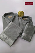 Father Son Combo Japan Silk Dhoti Set - Steel Grey