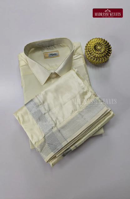 Father Son Combo Japan Silk Dhoti Set - Off White