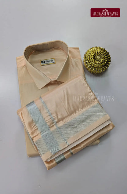 Father Son Combo Japan Silk Dhoti Set - Peach