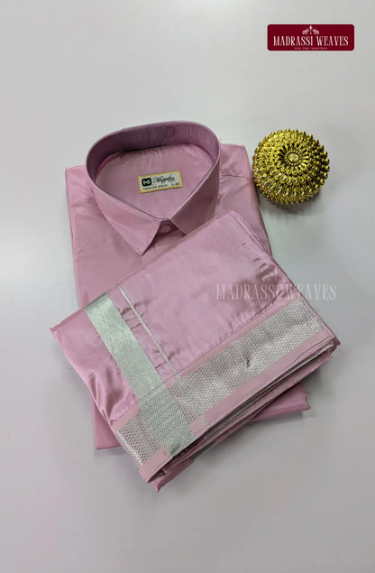 Father Son Combo Japan Silk Dhoti Set - Rosy Pink