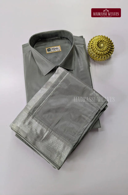 Father Son Combo Japan Silk Dhoti Set - Steel Grey