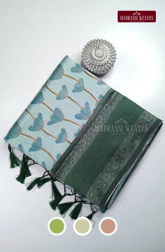 Floral Printed Soft Kathan Tussar Silk Saree