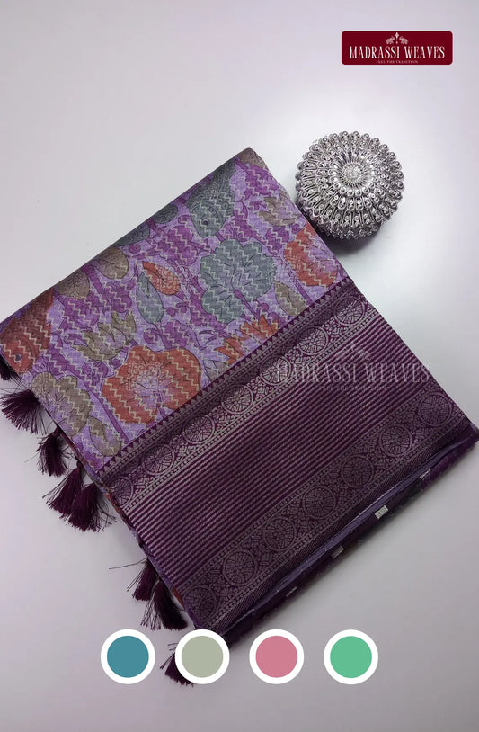 Floral Printed Soft Kathan Tussar Silk Saree