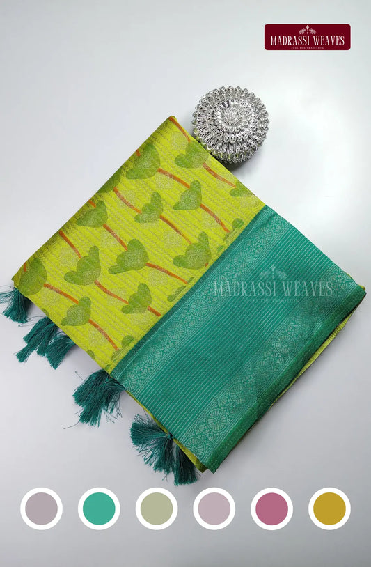 Floral Printed Soft Kathan Tussar Silk Sareee