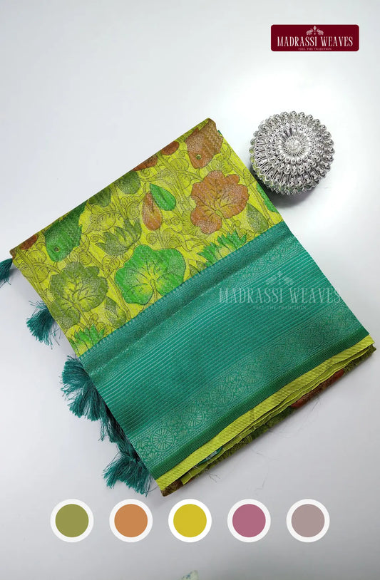 Floral Printed Soft Kathan Tussar Silk Sareee