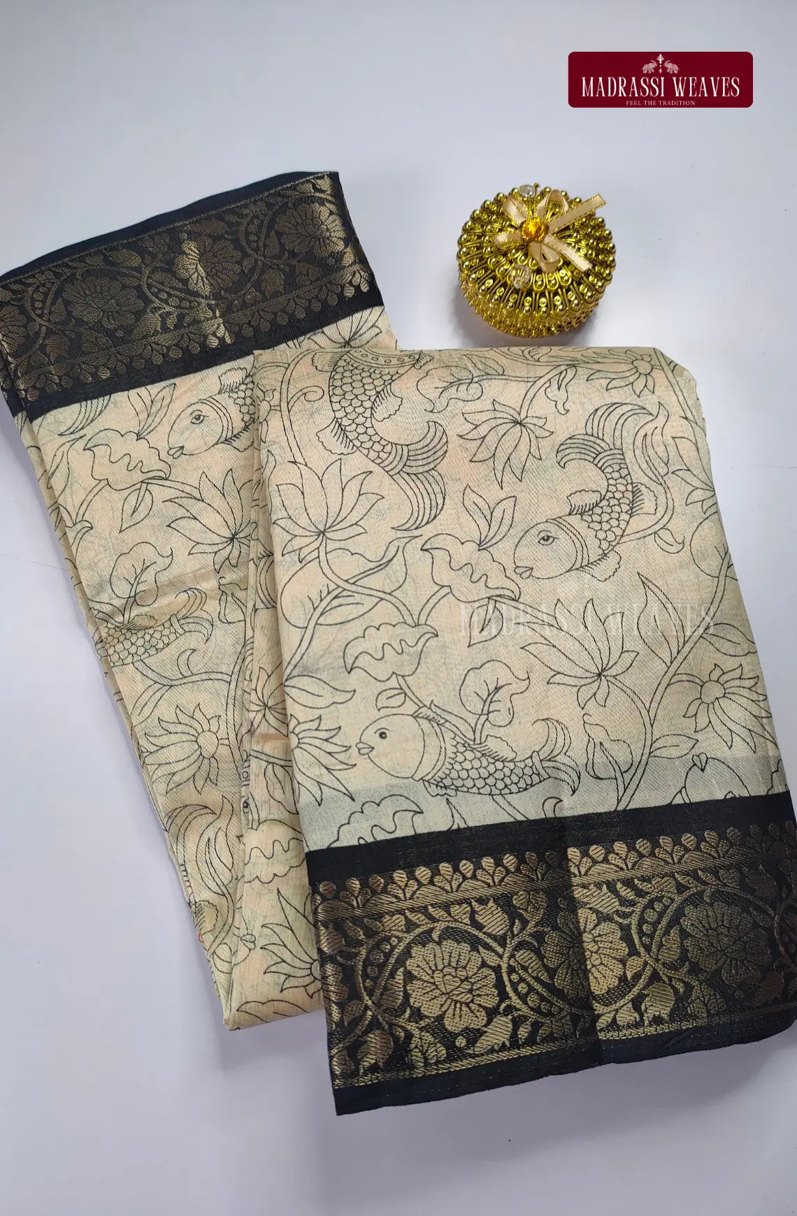 Fusion Silk Saree with Contrast Zari Border - Off White
