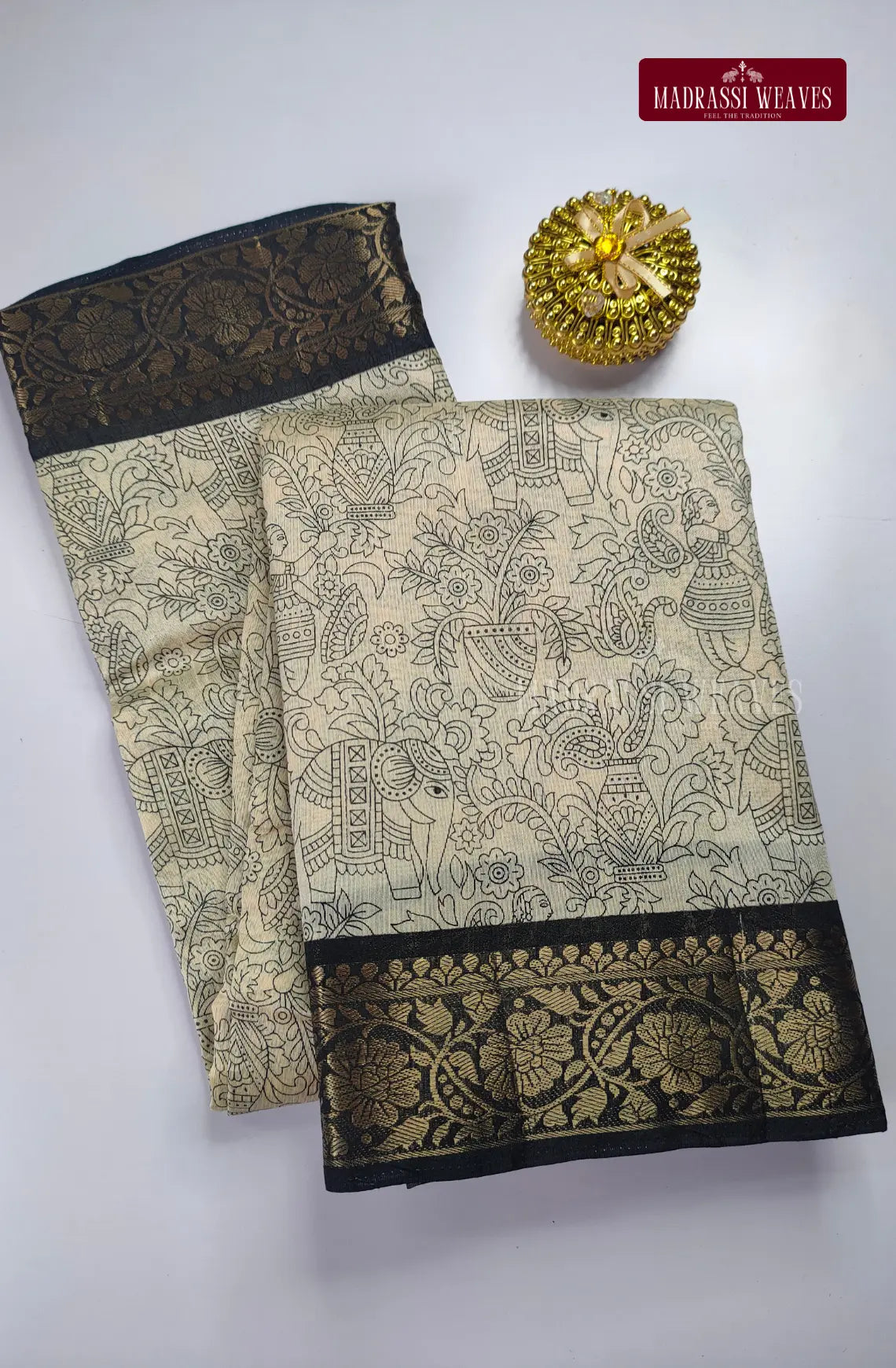 Fusion Silk Saree with Contrast Zari Border - Off White