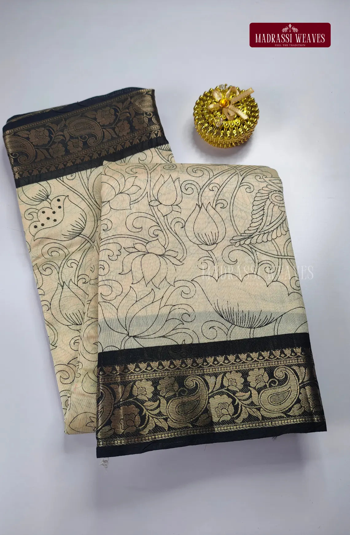 Fusion Silk Saree with Contrast Zari Border - Off White