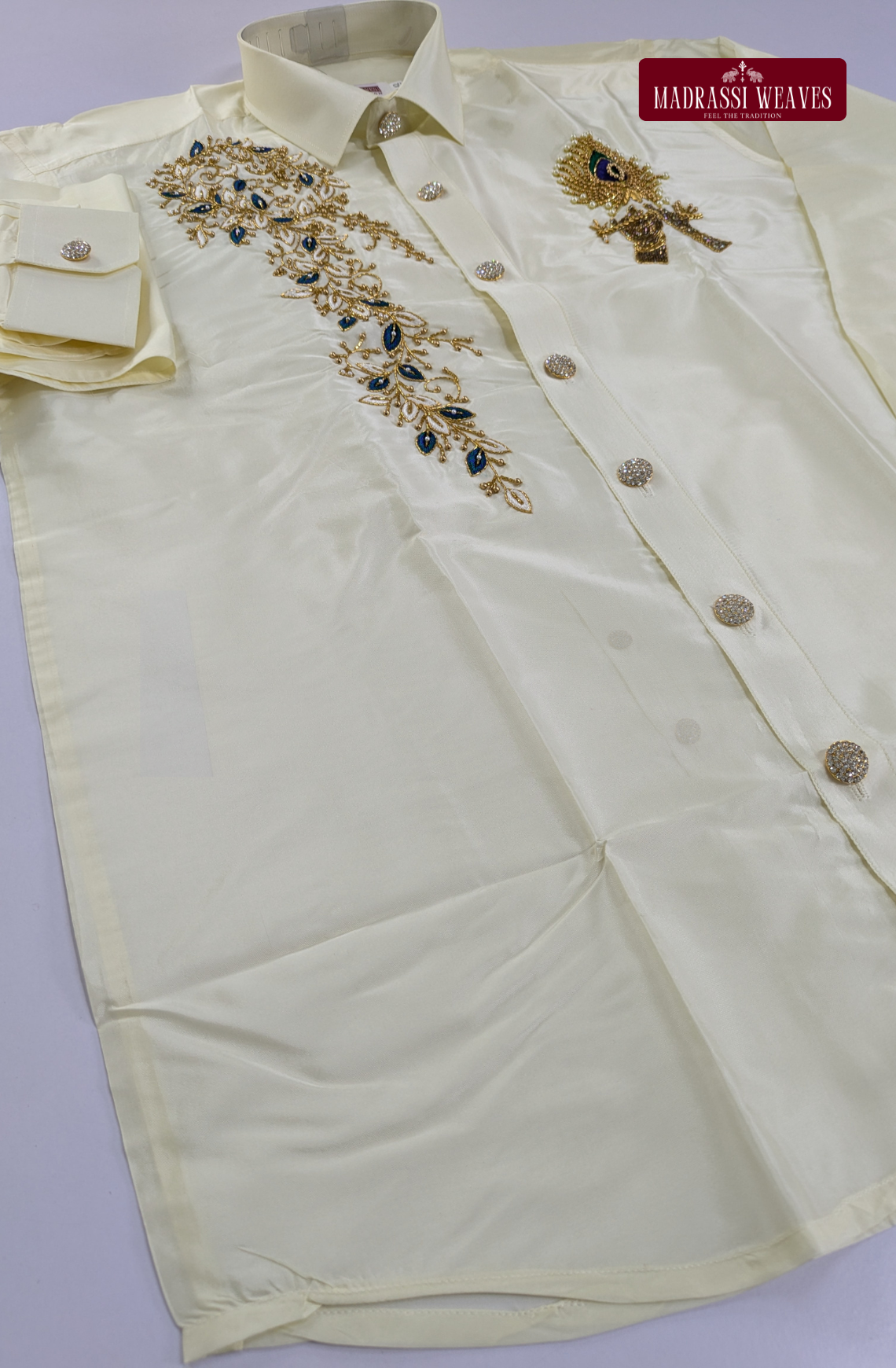 Luxury Aari Work Wedding Silk Dhoti Set (HandCrafted) -(DESPATCH TIME 15 DAYS) - Off White