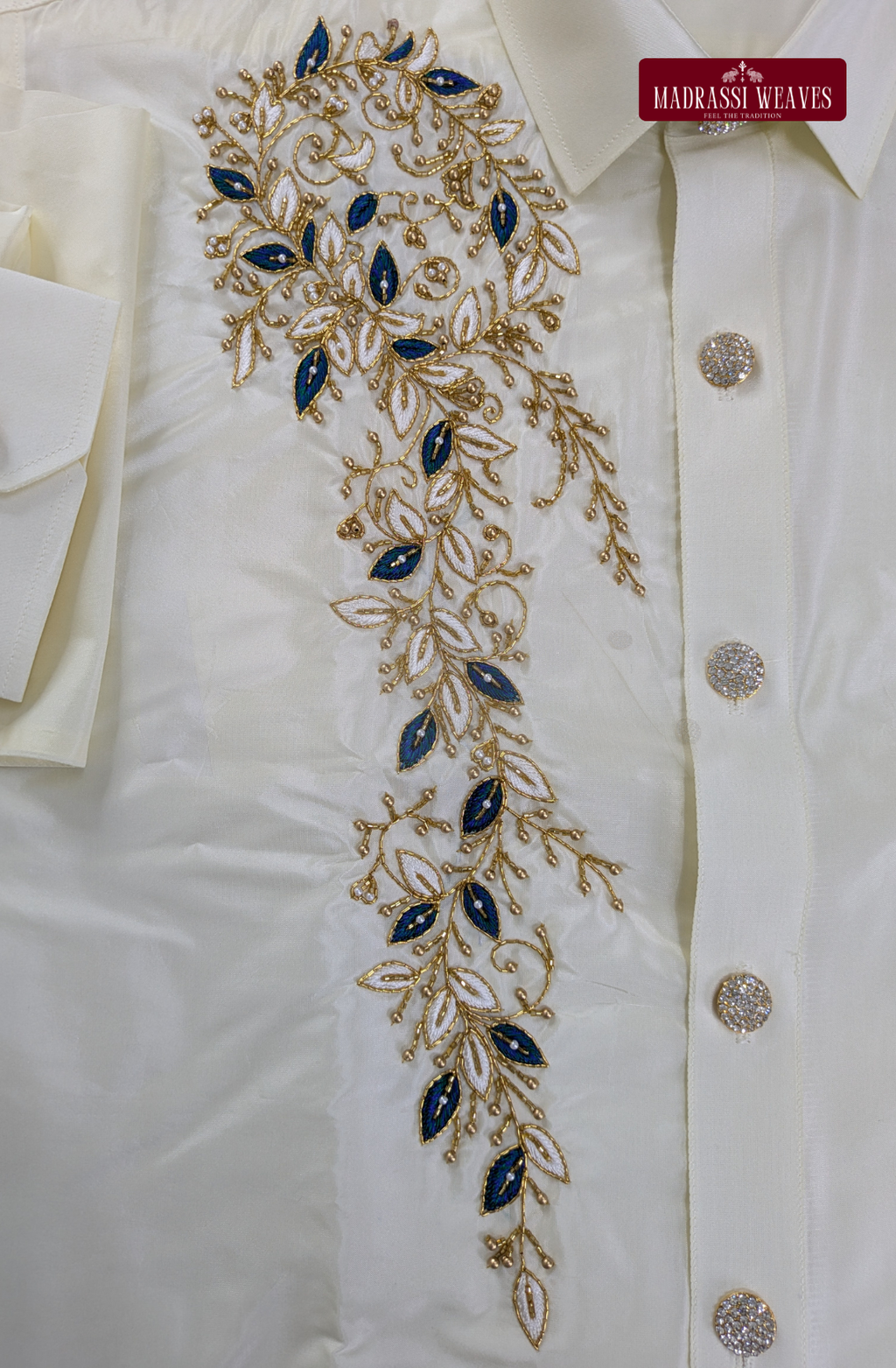 Luxury Aari Work Wedding Silk Dhoti Set (HandCrafted) -(DESPATCH TIME 15 DAYS) - Off White
