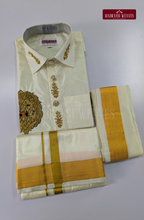 Luxury Aari Work Wedding Silk Dhoti Set (HandCrafted) -(DESPATCH TIME 15 DAYS) - Off White (Copy)