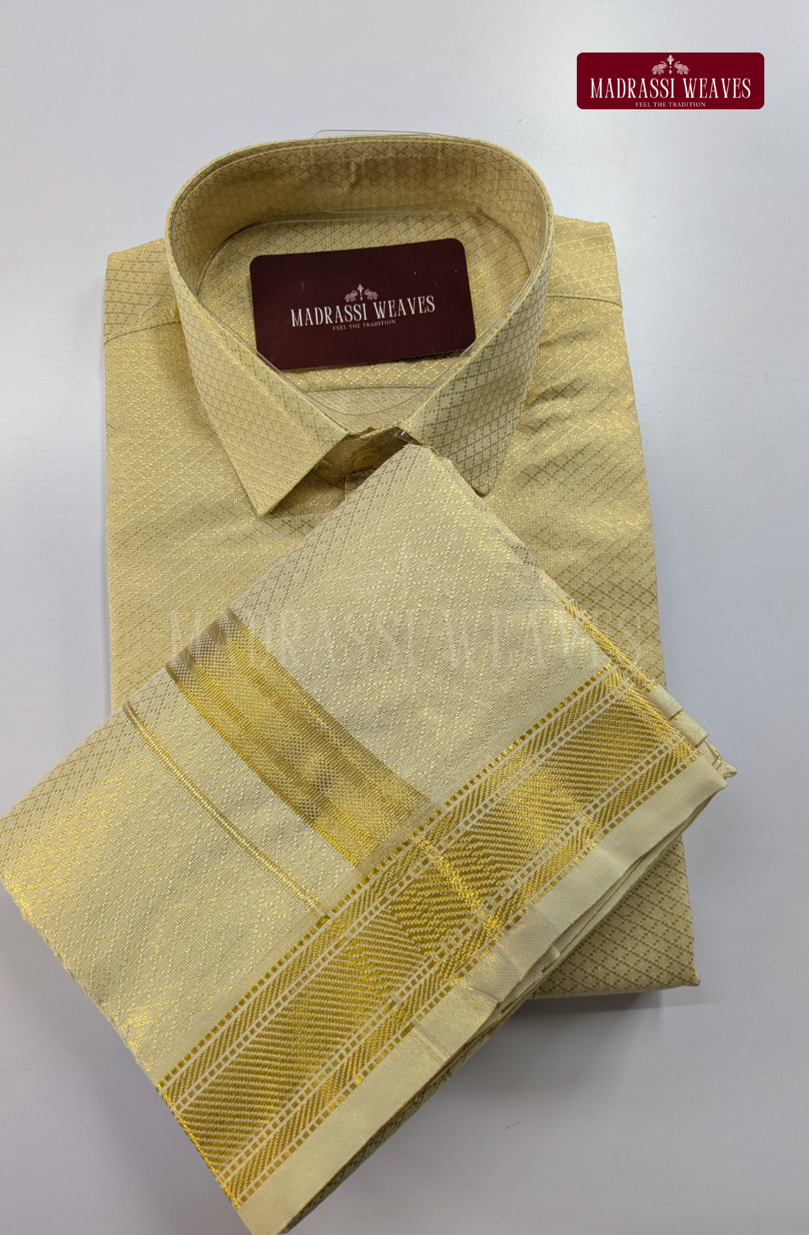 Premium Art Silk Tissue Brocade Dhoti Set- Gold Eye