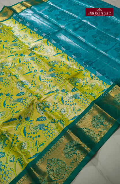 Grand Kanchi Semi Silk Sarees - Bright Green