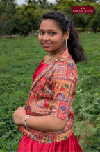 Indo-Western Style Girl's  Dress With Ethnic Jacket - Tulip Red