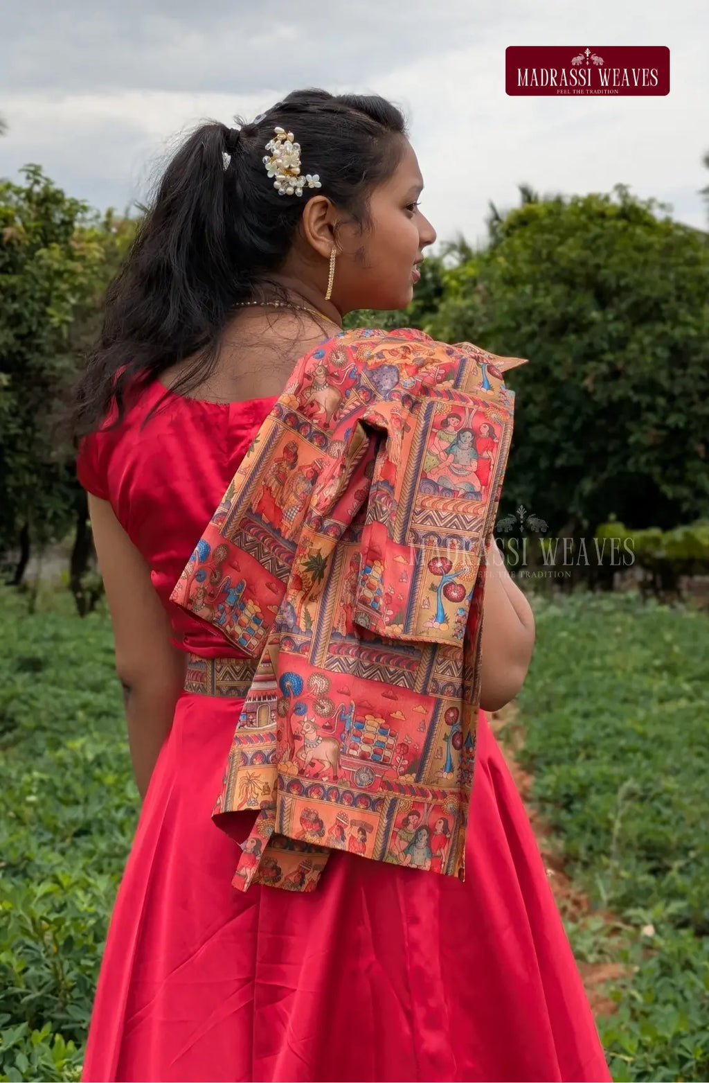 Indo-Western Style Girl's  Dress With Ethnic Jacket - Tulip Red