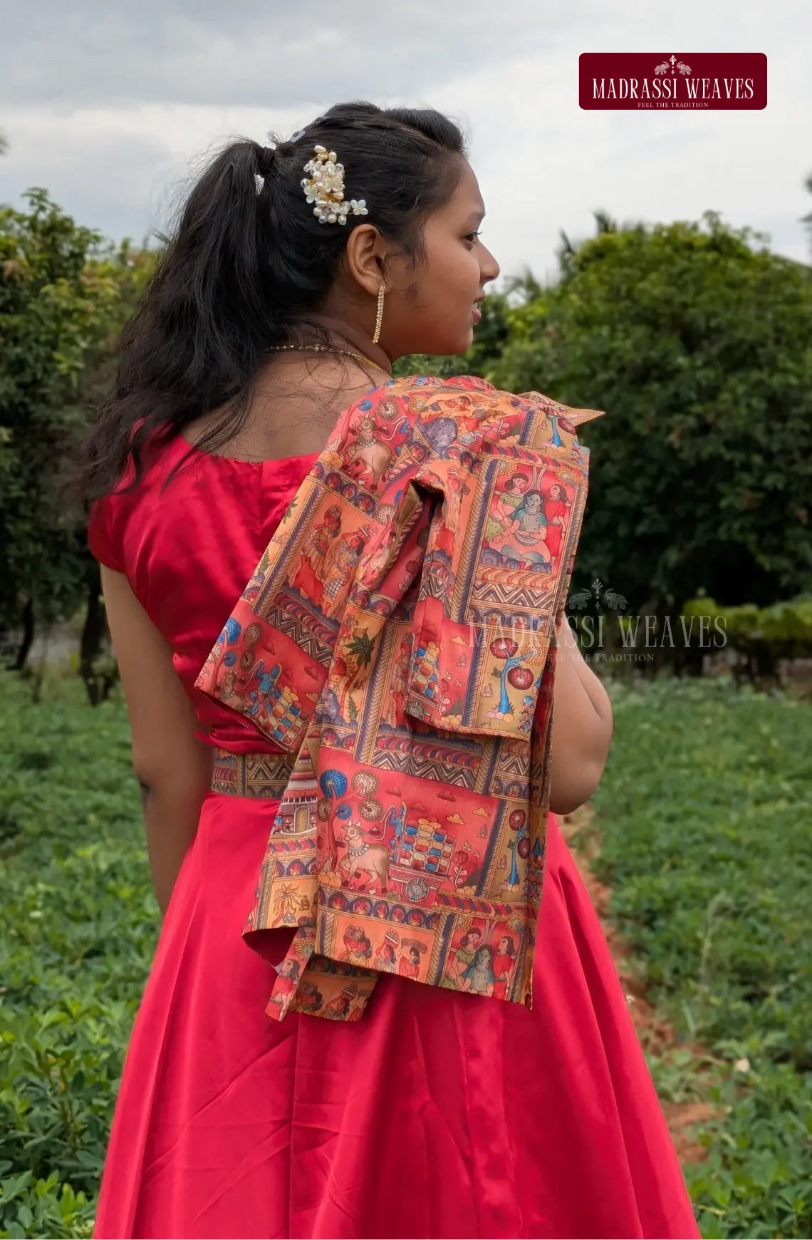 Indo-Western Style Girl's  Dress With Ethnic Jacket - Tulip Red