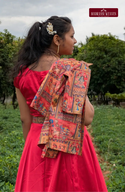 Indo-Western Style Girl's  Dress With Ethnic Jacket - Tulip Red