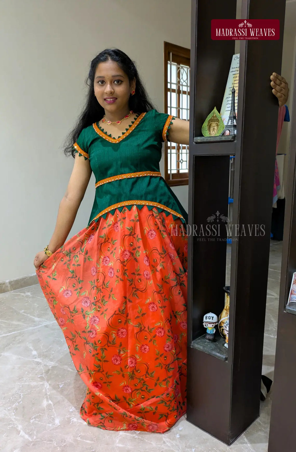 Indo-Western Party Wear  Girl's Skirt Set - Orange Orchid