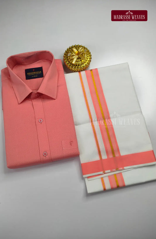 Indo Organic Men's Cotton Shirt And Dhoti Set - Bright Peach