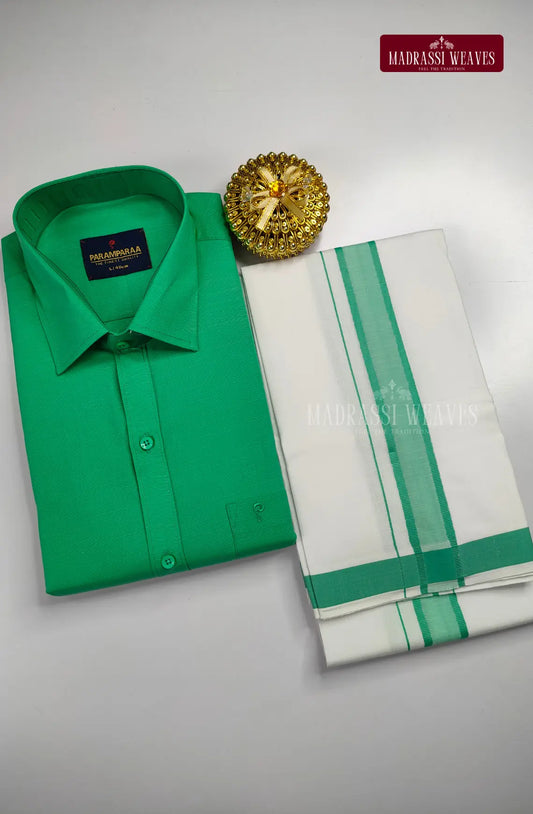 Indo Organic Men's Cotton Shirt And Dhoti Set - Green