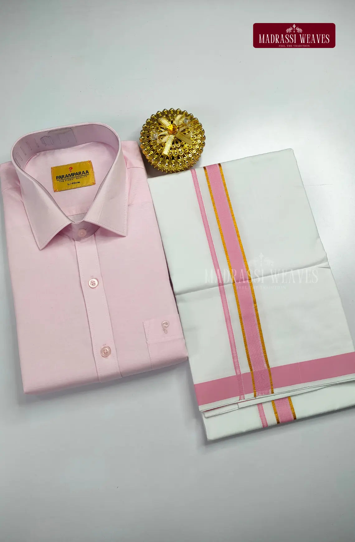 Indo Organic Men's Cotton Shirt And Dhoti Set - Pink