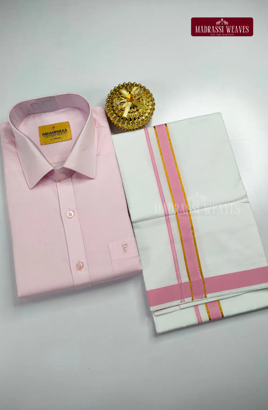 Indo Organic Men's Cotton Shirt And Dhoti Set - Pink