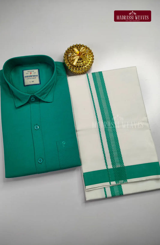 Indo Organic Men's Cotton Shirt And Dhoti Set - Rama