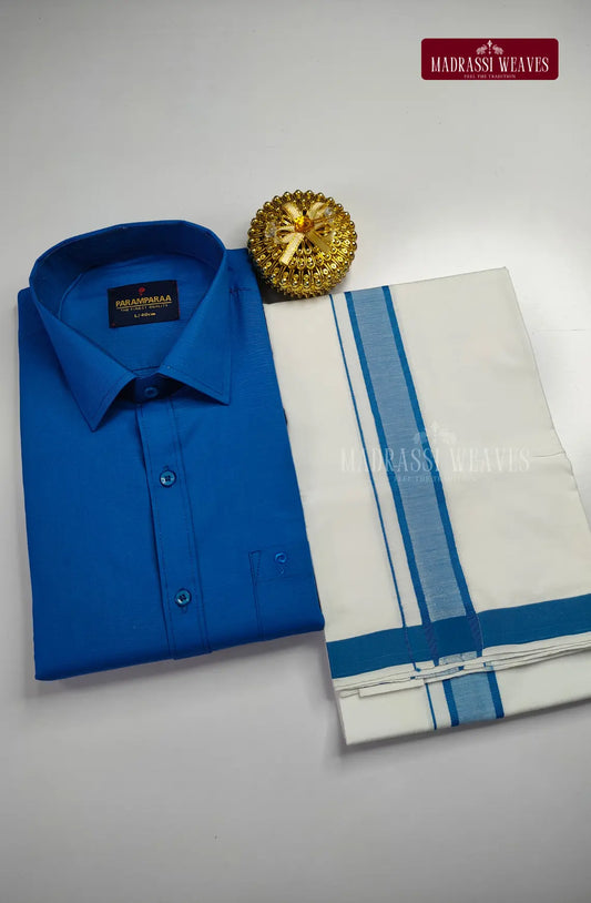 Indo Organic Men's Cotton Shirt And Dhoti Set - Royal Blue