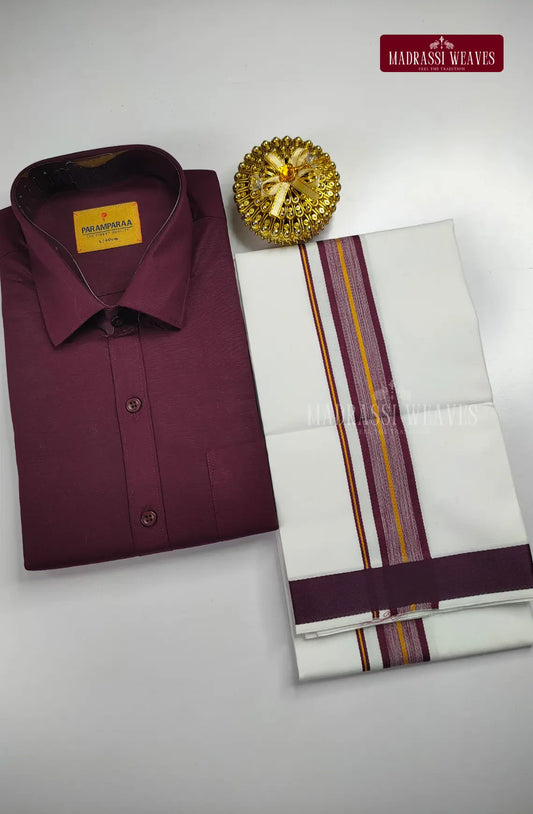 Indo Organic Men's Cotton Shirt And Dhoti Set - Wine