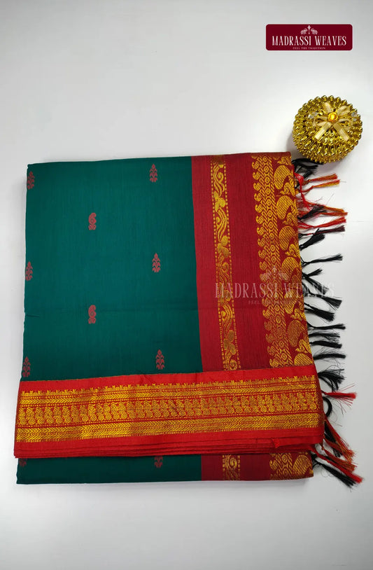 Kalyani Gadwal Thread Butta Cotton Saree - Forest Green