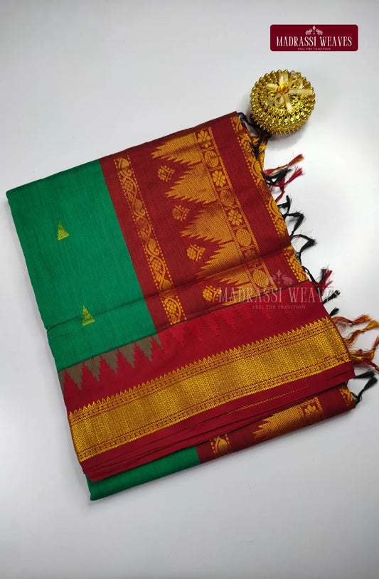 Kalyani Gadwal Kanchi Border Cotton saree - Green