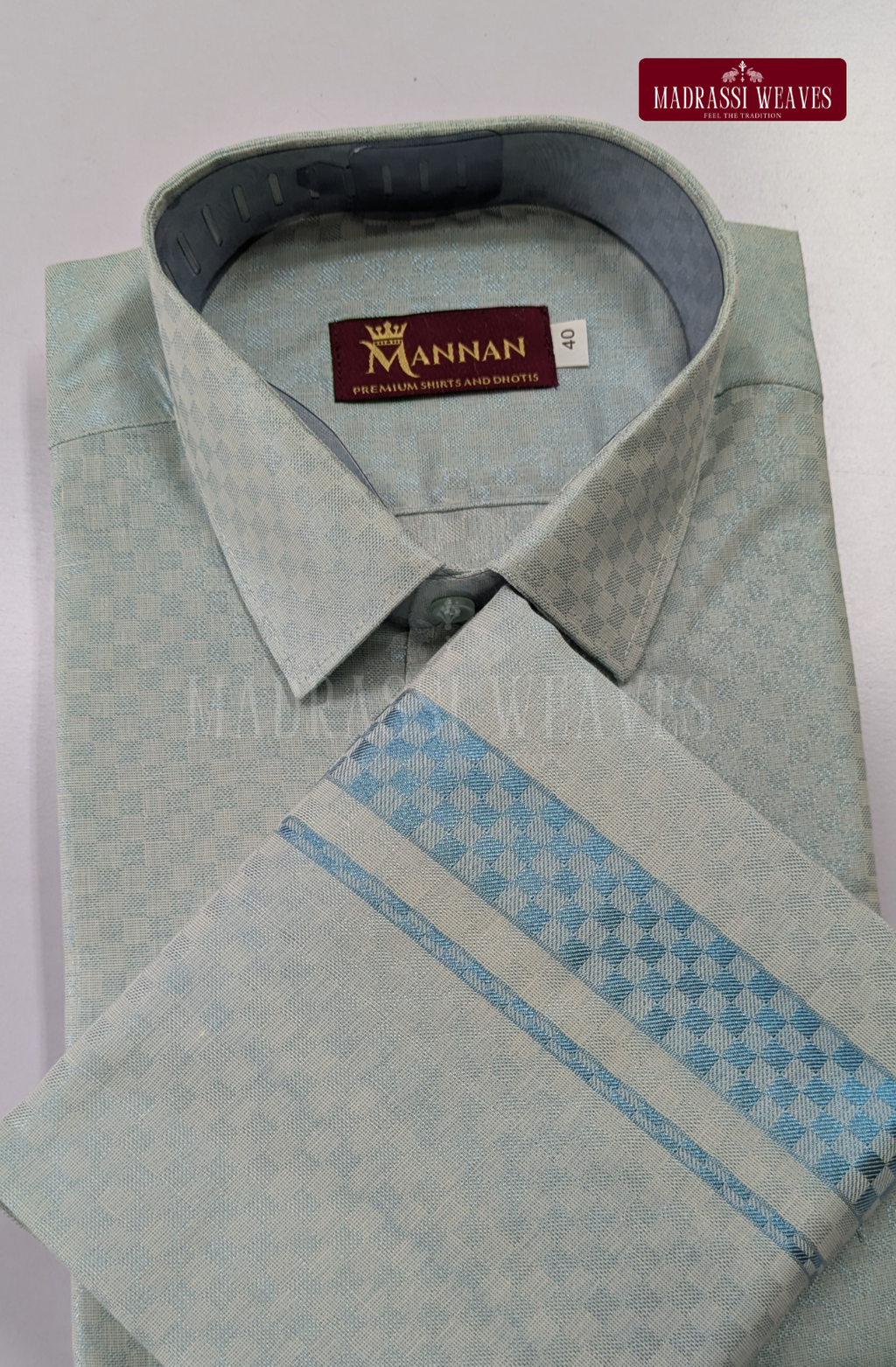 Wedding Zari Brocade Shirt and Dhoti Set  - Sky Blue