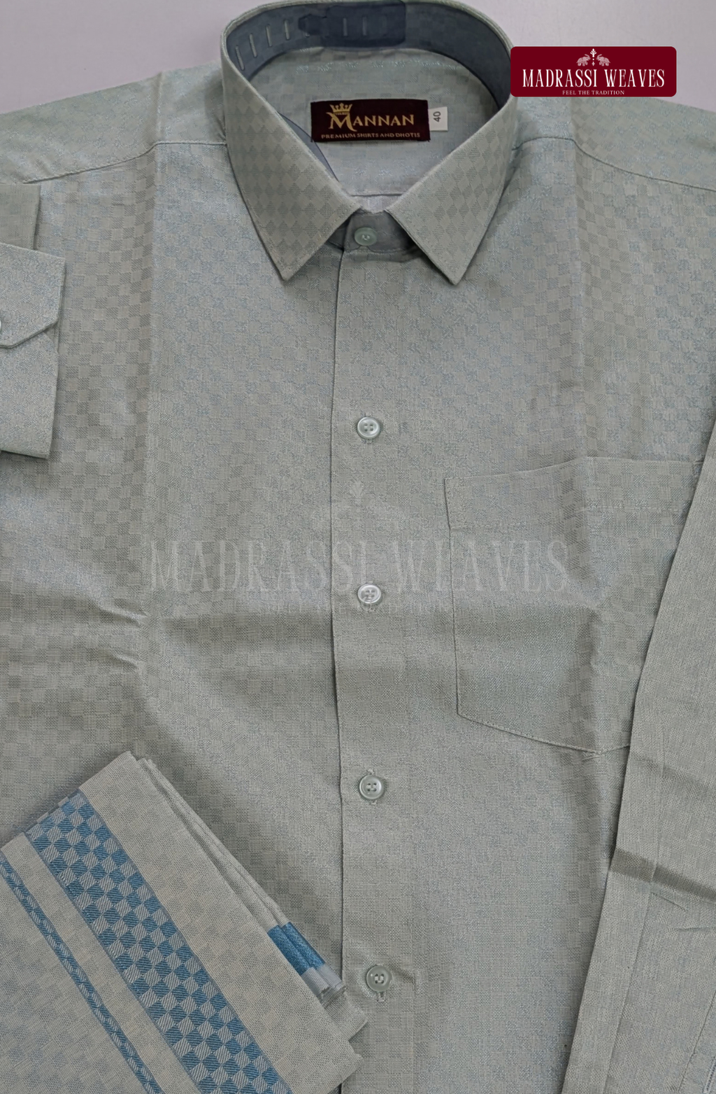 Wedding Zari Brocade Shirt and Dhoti Set  - Sky Blue