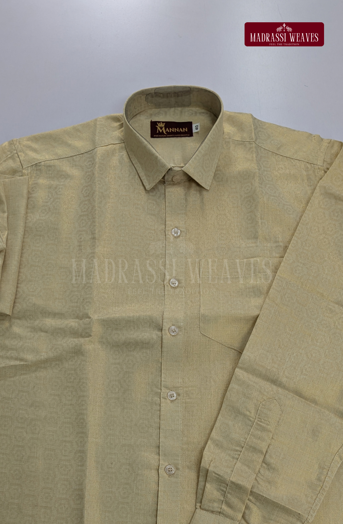 Wedding Zari Brocade Shirt and Dhoti Set  - Cream