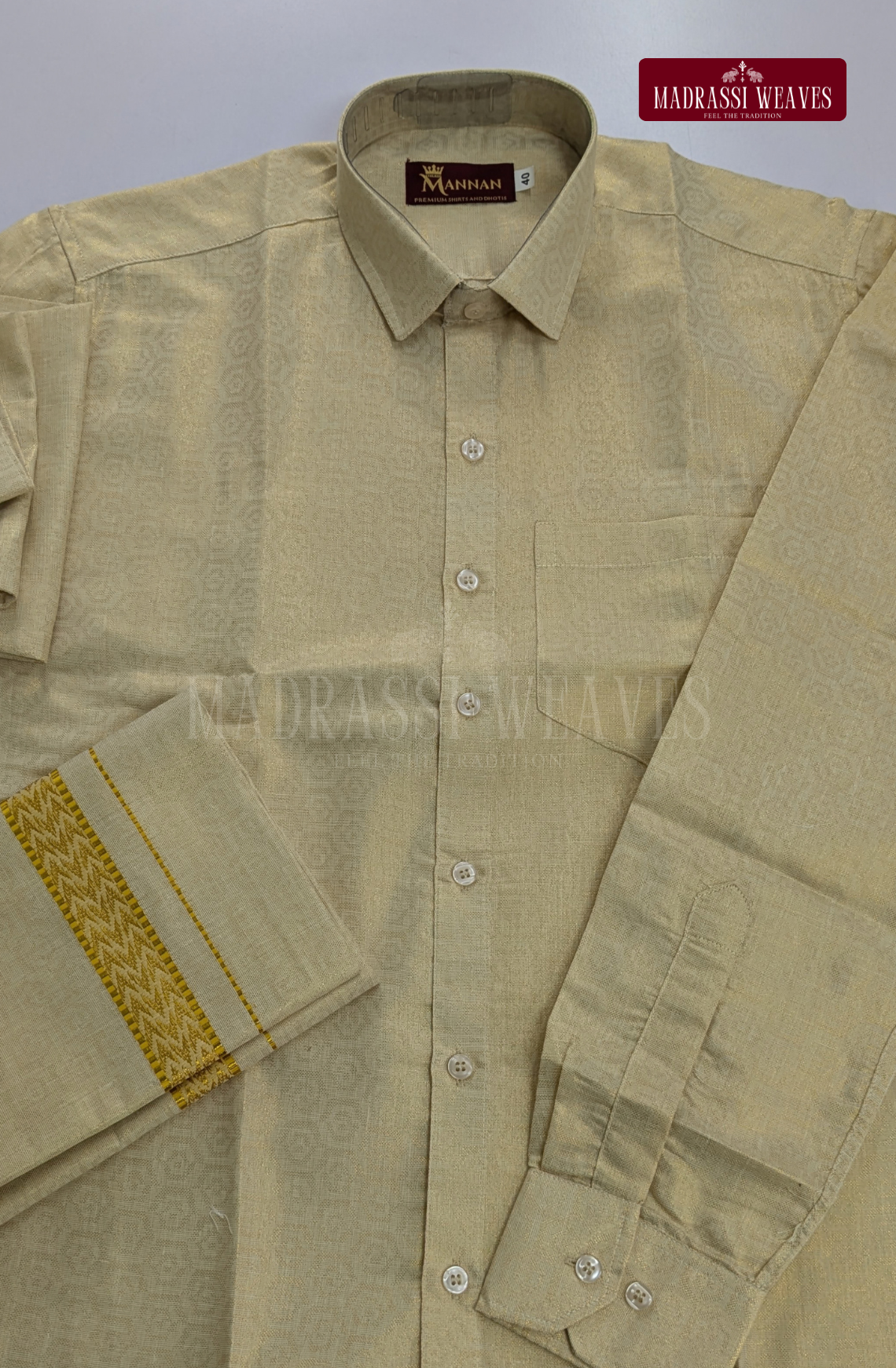 Wedding Zari Brocade Shirt and Dhoti Set  - Cream