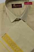 Wedding Zari Brocade Shirt and Dhoti Set  - Cream