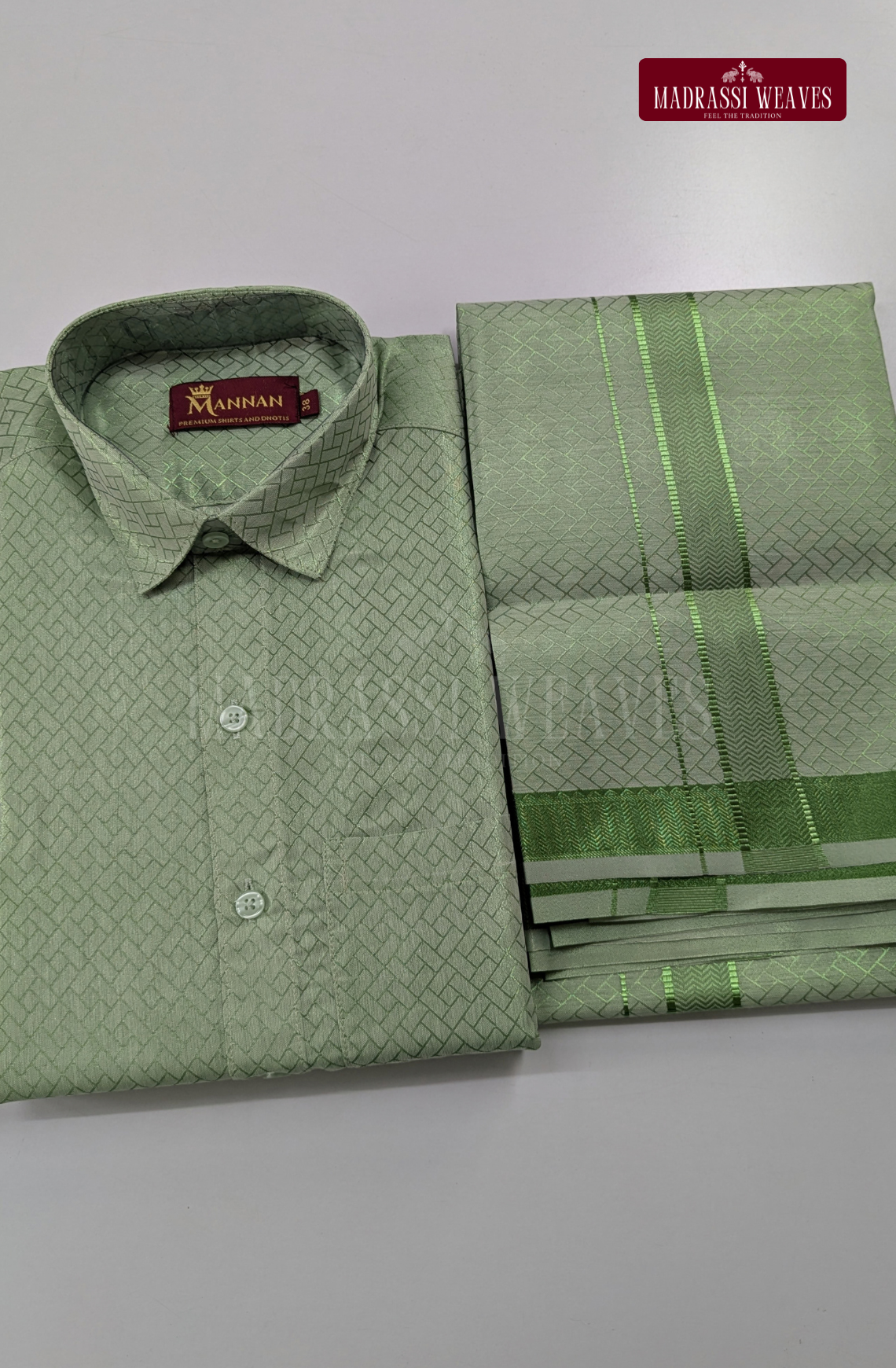 Premium Tissue Embossed Dhoti Set - Green