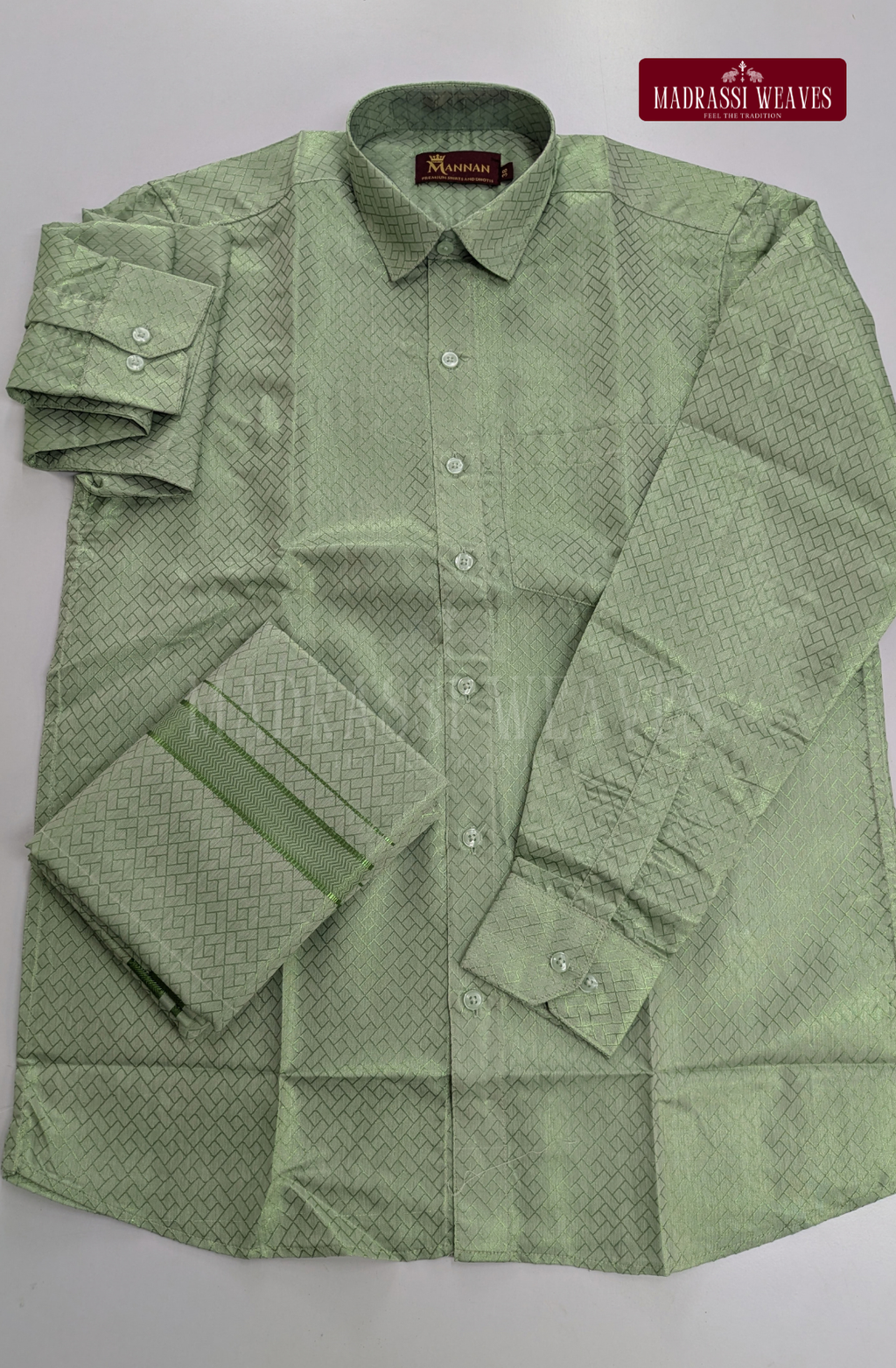 Premium Tissue Embossed Dhoti Set - Green