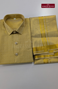 Premium Tissue Embossed Dhoti Set With Stone Buttons - Gold