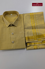 Premium Tissue Embossed Dhoti Set With Stone Buttons - Gold