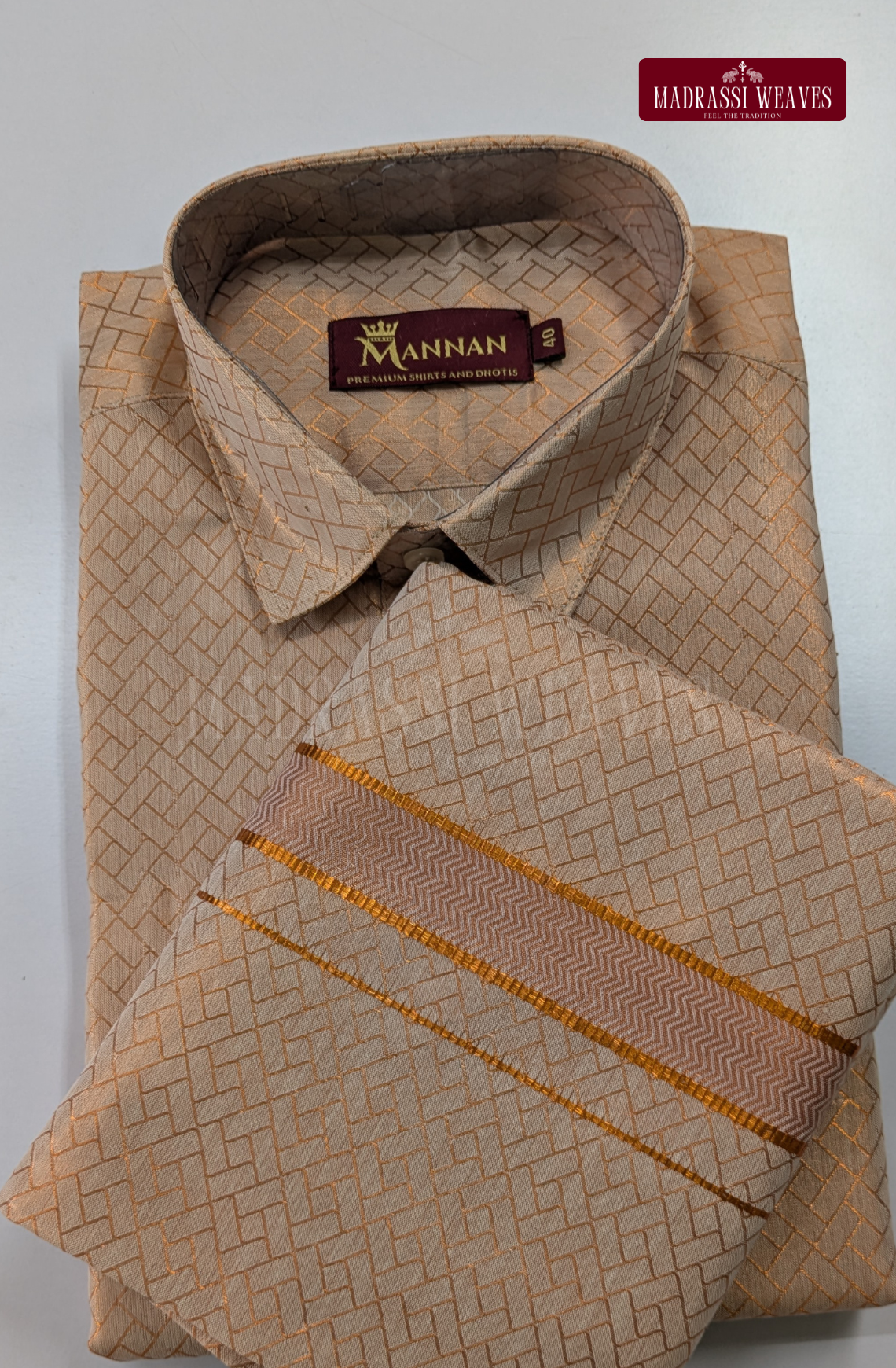 Premium Tissue Embossed Dhoti Set - Copper