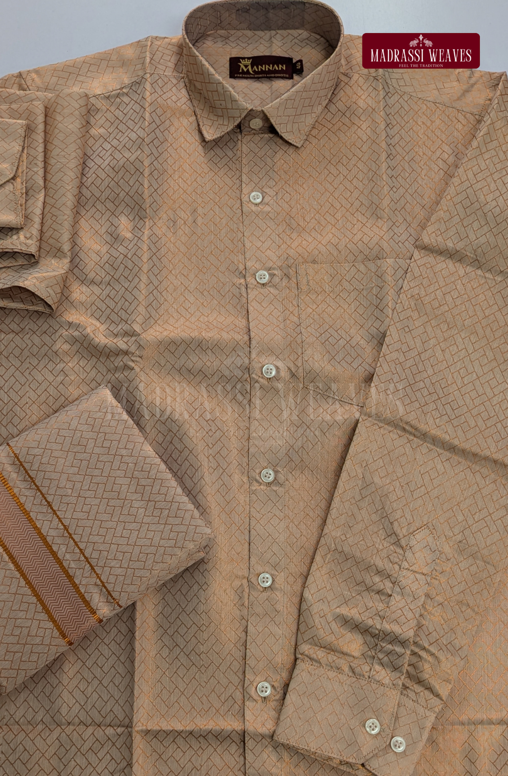 Premium Tissue Embossed Dhoti Set - Copper