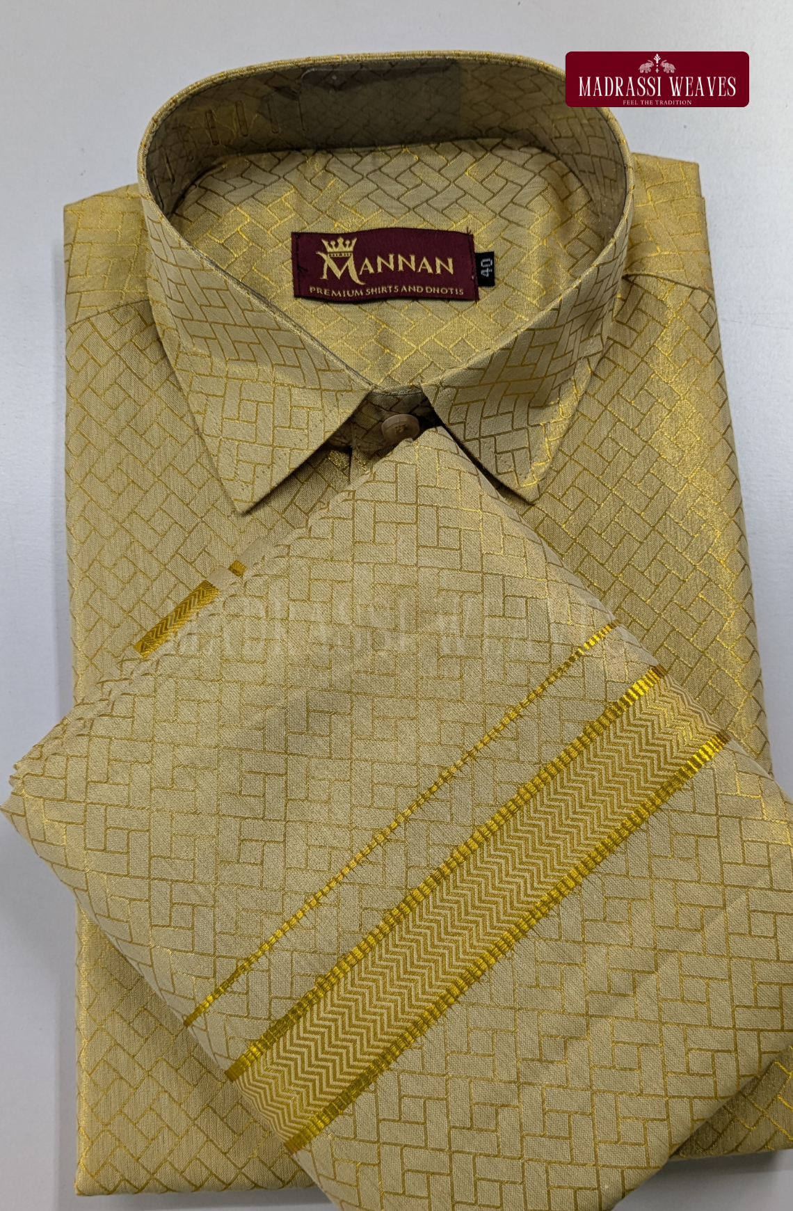 Premium Tissue Embossed Dhoti Set - Gold