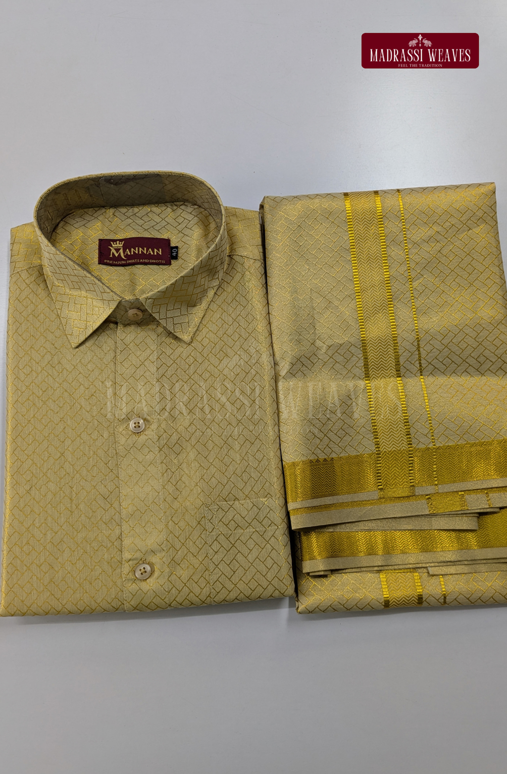 Premium Tissue Embossed Dhoti Set - Gold