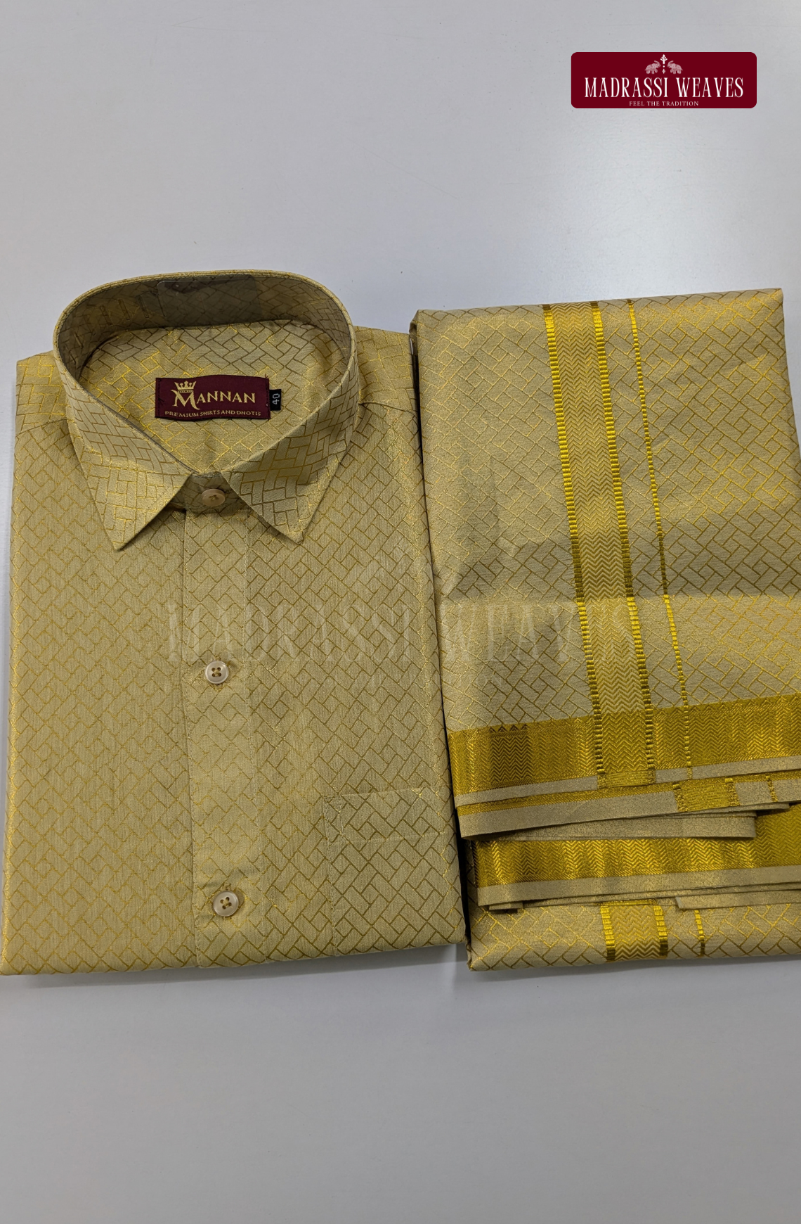 Premium Tissue Embossed Dhoti Set - Gold