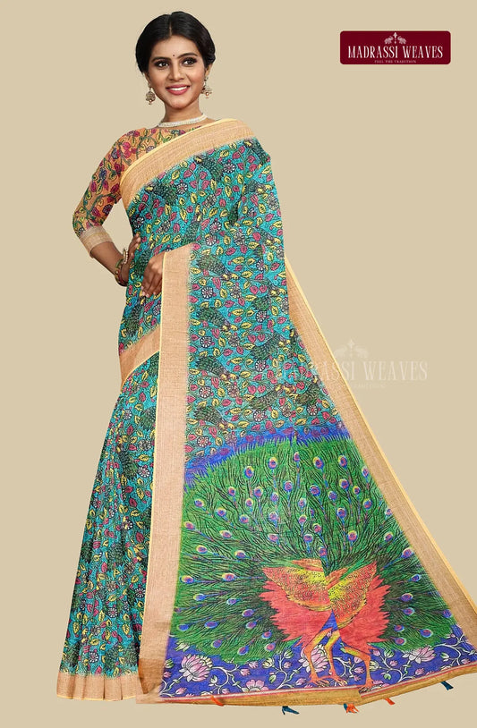 Kalamkari Cotton Saree - Multi-Colour