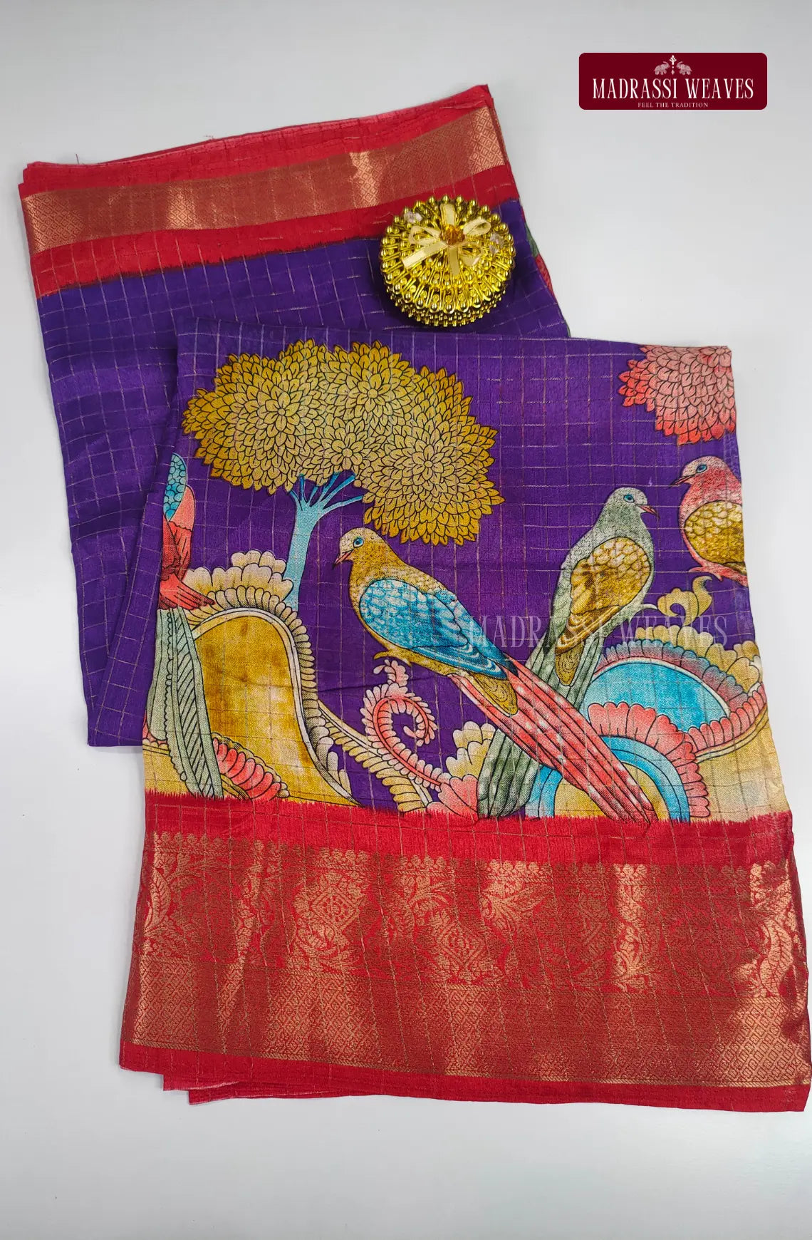 Kalamkari Georgette Saree with Parrot Motif - Violet