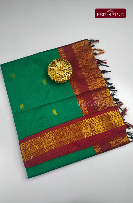 Kalyani Gadwal Gap Border Sarees - Grass Green
