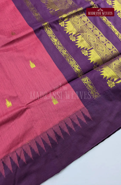 Premium Kalyani Gadwal Cotton Saree - Bright Pink